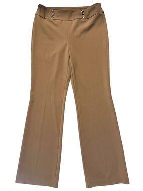 Soho Tan Flare Pants with Decorative Buttons stretchy material great for office